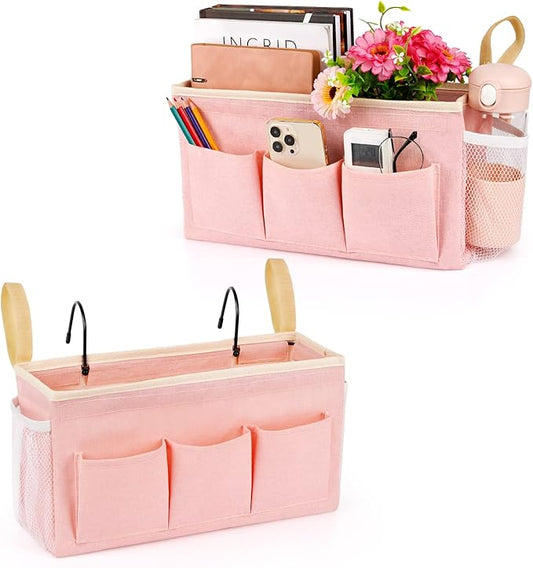 Lilithye Bedside Caddy Bedside Organizer Bedside Storage Caddy with Fixed Straps and Water Bottle Holder for Home College Dorm Bunk Bed Hospital Bed Crib Bed Rails (2pcs Pink)