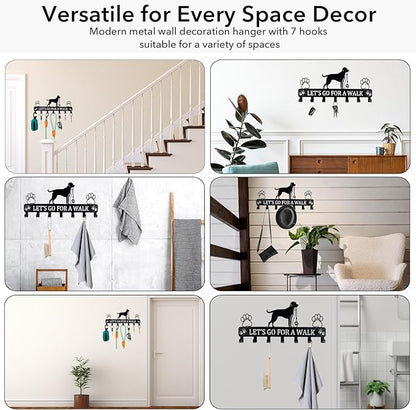 Key Holder Wall Mount & Dog Leash Holder for Wall, Metal Key Rack with 7 Hooks for Entryway/Hallway/Kitchen Decor, Dog Paws Design Wall Organizer with Screw Anchors