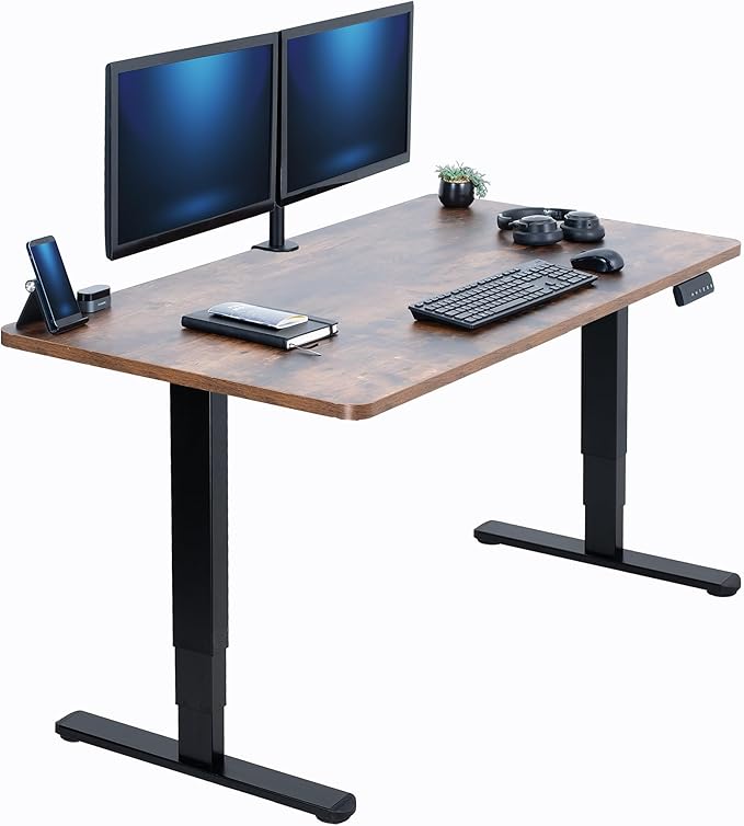 VIVO Electric 55 x 28 in Dual Motor Sit Stand Desk, Memory Height Adjustment, 2B Series, Rustic Vintage Brown Top Black Frame, DESK-KIT-2B55N