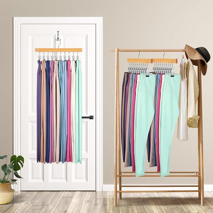 Legging Organizer for Closet, Pants Hangers with Clips Holds 20 Leggings, Jeans, Hats, Shorts, Socks, 360° Rotating Space Saving Hanging Clothes Organizer for Closet Organizers and Storage 4Pcs Wood