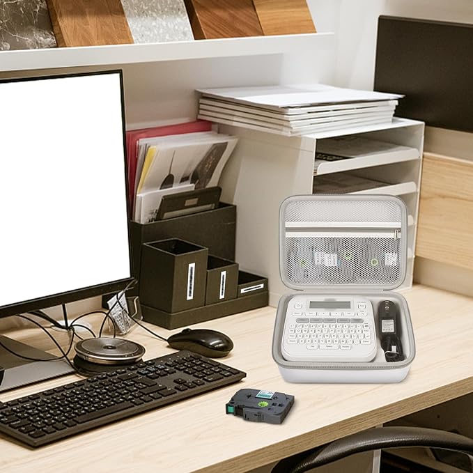 Case Compatible with Brother P-Touch PTD220 210 Home/Office Everyday Label Maker, Storage Holder Carrying Organizer for Label Tapes, AC Adapter, Charging Cables (Box Only) - White