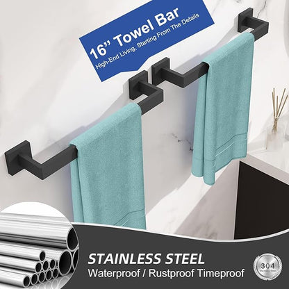 Towel Bar for Bathroom 12 Inch Matte Black Towel Holder 12/16/20/24/28/32/36 Inch Stainless Steel SUS304 Rustproof Towel Rack Modern Square Towel Rod for Bathroom Wall (1, Matte Black, 12 Inch)
