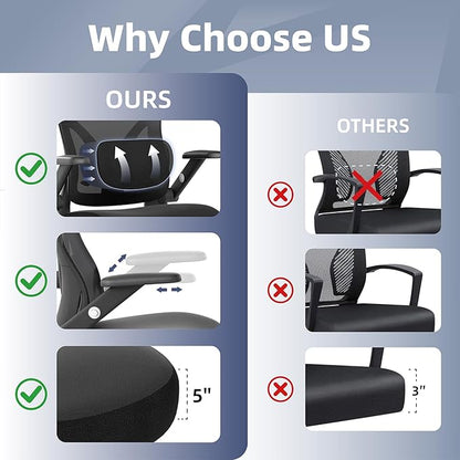 ralex-chair Office Chair Ergonomic with Adjustable Lumbar Support,Desk Chair with Mesh Back& PU Leather Seat,Computer Chair with 3D Flip-up Armrest, Comfortable for Office, Gaming,Home
