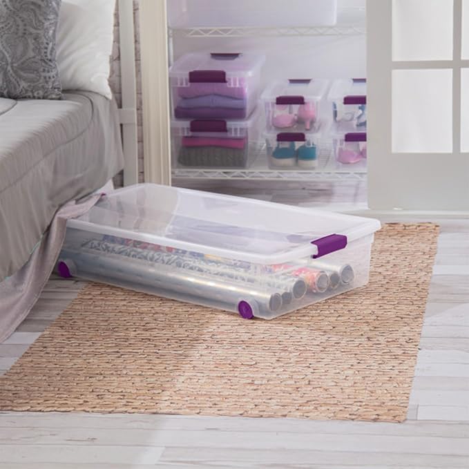 Sterilite 8-Pack 60 Quart ClearView Latch Box, Wheeled Underbed Organizer Bins with Latching Lids - Clear Plastic Organization Containers for Closet, Bedroom, Shelving Units and Everyday Home Storage