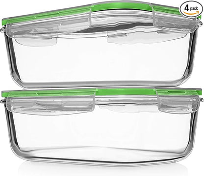 Razab 4 PC 1860ml / 63 Oz / 8 Cups Large Glass Food Storage Containers with Lids - Glass Meal Prep Containers for Roasting & Storing Leftover, Lunch Container with Lids, Microwave & Oven Safe