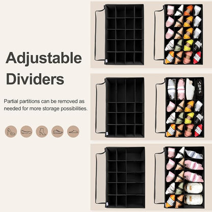 TOPIA HOME Shoe Organizer for Closet 2 Pack, Foldable Shoe Box with Adjustable Divider and Clear Cover, Space Saving Shoe Storage Organizer Cabinet with Reinforced Handles, Fits 40 Pair, Black, TP11B