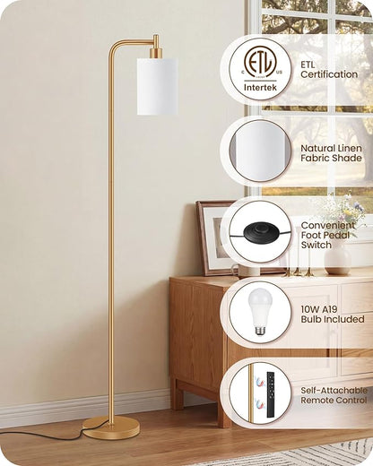 2Pack Dimmable Floor Lamp for Living Room with Remote and Foot Switch, Modern Standing, Corner Lamp,10W Bulb 3 Color Temperatures, for Bedroom, Office, ETL Listed, Gold and White DCW19LDP205