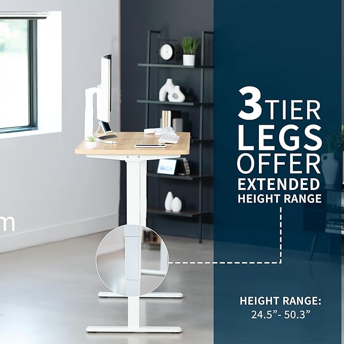 VIVO Electric 55 x 28 in Dual Motor Sit Stand Desk, Memory Height Adjustment, 2B Series, Light Wood Top White Frame, DESK-KIT-2W55C