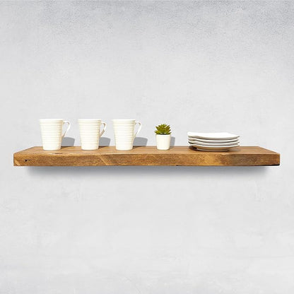 URBANDI, Rustic Floating Shelves, Set of 2, Hidden Bracket, Solid Wood, Heavy Duty, Wall Mounted Shelves, (Brown, 24Wx10D)