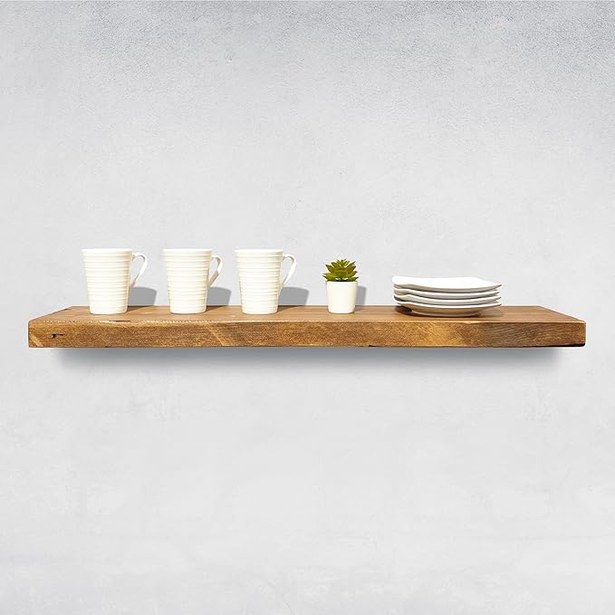 URBANDI, Rustic Floating Shelves, Set of 2, Hidden Bracket, Solid Wood, Heavy Duty, Wall Mounted Shelves, (Brown, 60Wx6D)