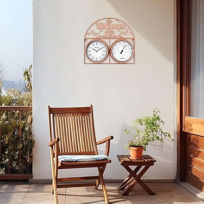 17Inch Large Outdoor Clock,Waterproof Wall Clock with Thermometer,Weatherproof Non-Ticking Quartz Battery Operated Decor Clock for Patio,Garden,Pool,Porch,House Warming Gifts