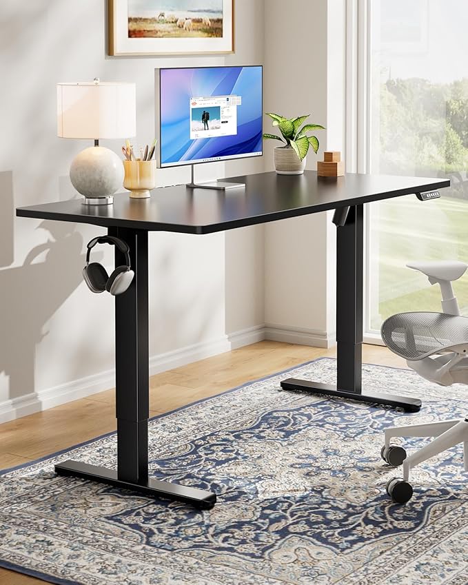 HUANUO Electric Standing Desk, Whole Piece Desktop, Adjustable Height Computer Desk, 4 Height Memory Settings, Sit Stand Up Desk for Home Office, 48" x 30", Black