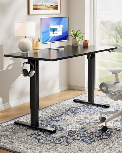 HUANUO Electric Standing Desk, Whole Piece Desktop, Adjustable Height Computer Desk, 4 Height Memory Settings, Sit Stand Up Desk for Home Office, 48" x 30", Black