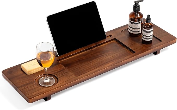 Teak Bathtub Tray for Freestanding Tubs - 29" Heavy-Duty Luxury Bath Caddy, Non-Slip Zero-Wobble Design, Water-Resistant Spa Organizer with Wine Glass & Phone Holder
