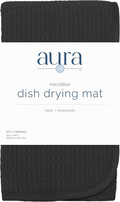 S&T INC. Dish Drying Mat, 16” x 18”, Absorbent Microfiber Kitchen Counter Mat, Dish Drying Pad for Dishes, Utensils, Pots and Pans, Large, Black