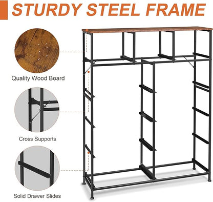 Tall Console Table with 11 Fabric Drawers, Entryway Table with Storage, Tall Storage Organizer with Wood Top, Steel Frame for Living Room, Hallway, Office, Floral Painted