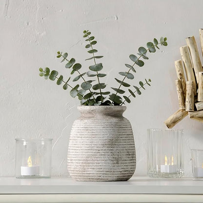 Ceramic Flower Vase, Small Vase Rustic Farmhouse Vases Home Decor Short Pottery Decorative Pampas Vase for Table Living Room Entryway Mantel Bookshelf Bedroom Bathroom Kitchen - 6" D