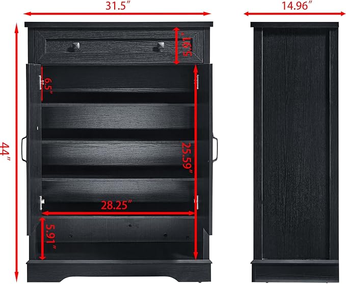 SOOWERY Shoe Cabinet with Drawer, Farmhouse Shoe Storage Cabinet with Doors, 5 Tiers Narrow Shoe Organizer for Entryway, Foyer, Hallway, Black