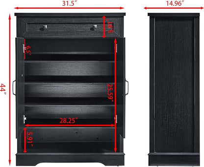 SOOWERY Shoe Cabinet with Drawer, Farmhouse Shoe Storage Cabinet with Doors, 5 Tiers Narrow Shoe Organizer for Entryway, Foyer, Hallway, Black