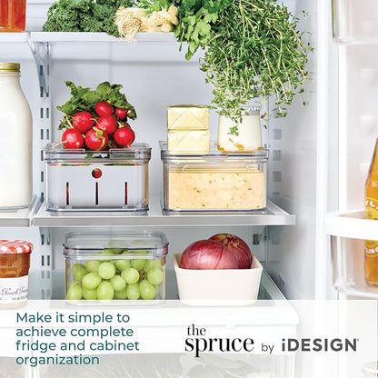 iDesign Crisp 3-Piece Recycled Plastic Refrigerator Organizer Bin Set with Lids, Clear/Gray