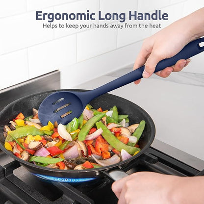 600ºF Heat Resistant Silicone Spoon: U-Taste 13.3in Solid Kitchen Cooking Spoon, Nonstick Food Grade Large Soup Rubber Utensil for Mixing, Serving, Stirring, Basting, for Pot Cookware (Midnight Blue)