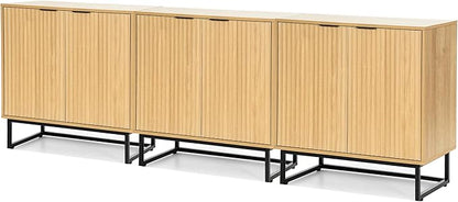 Fluted Storage Cabinets Set of 3, Sideboard Buffet Cabinets with Adjustable Shelves, Modern Accent Credenza, Console Table Entryway Cabinet for Living Room, Natural Oak