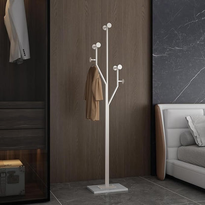 JIAYUEJU Heavy Duty Coat Rack Tree-shaped Metal Freestanding Coat Tree with Sturdy Marble Base Corner Coat Rack for Bedroom Entryway Hallway 14.96 x 10.24 x 68.9 Inches (White)
