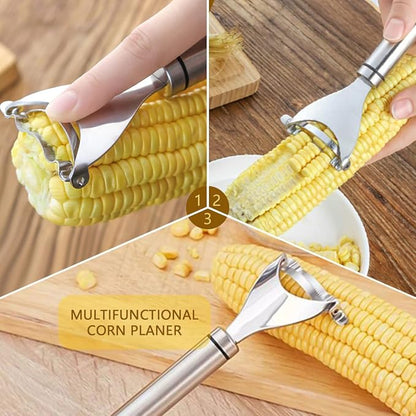 Stainless Steel Corn Peeler & Planer - 4 Pcs Set, Ergonomic Handle, Corn Kernel Remover, Magic Corn Stripper Tool
