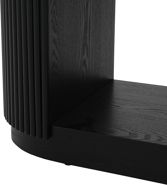 Merax Modern Entryway Console Table with Triple-Tier Storage, Slim Sofa Table with Open Shelf & Elegant Wood Grain, Multi-Functional Hallway Table for Living Room, Black