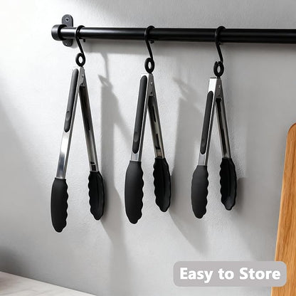 IOCBYHZ Kitchen Silicone Tongs for Cooking with Nonslip Silicone Tips, 600°F Heat Resistant Cooking Food Tong Set Heavy Duty Stainless Steel Handle for Baking Grilling Serving, 3 Pack (7" & 9" & 12")