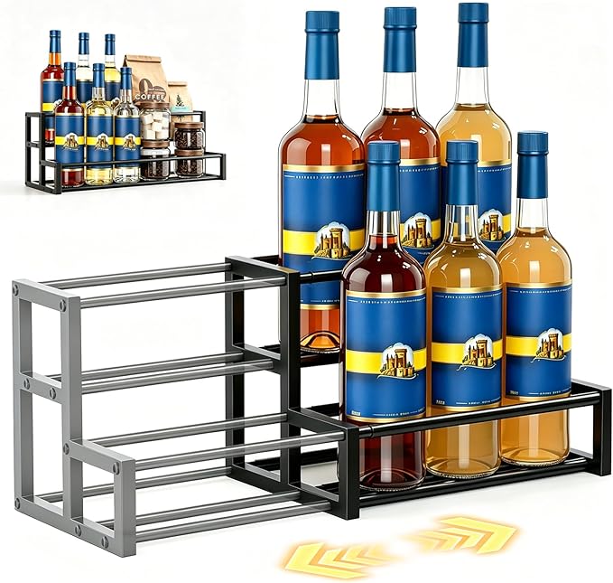 Expandable Coffee Syrup Organizer, 6-12 Bottles Syrup Rack, Coffee Bar Organizer, Adjustable Width for Coffee Bar Storage Shelves for Syrup, Wine, Dressing