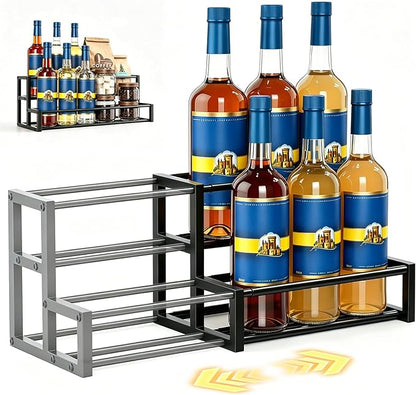 Expandable Coffee Syrup Organizer, 6-12 Bottles Syrup Rack, Coffee Bar Organizer, Adjustable Width for Coffee Bar Storage Shelves for Syrup, Wine, Dressing