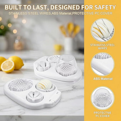 3 In 1 Egg Slicer For Hard Boiled Eggs, Strawberry Slicer Grape Cutter, 2026 New Stainless Steel 3 Slice Modes Egg Cutter, Dishwasher Safe Kitchen Slicer for Mushroom, Cherry (White)