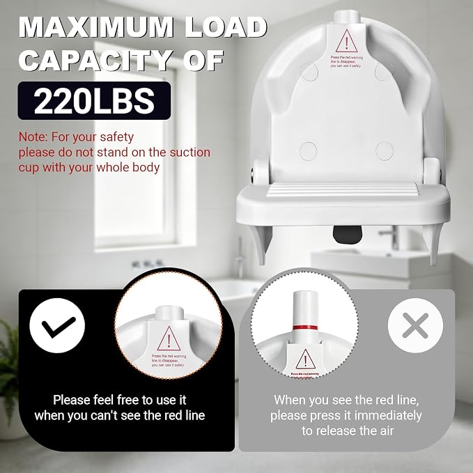 Multi-Purpose Suction Cup Foot Rest for Shower,No-Drill Foldable Anti-Slip Shower Foot Rest,Shower Step for Shaving Legs with Powerful Suction Cups,Supports Pregnant Women/Elder/Those with Back Pain