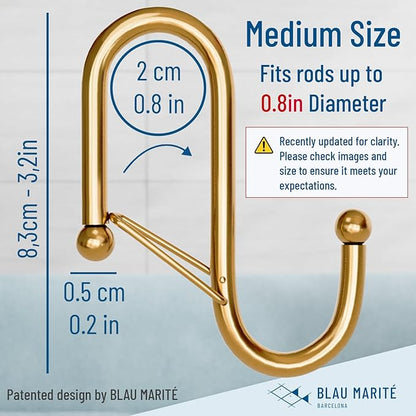 10-Pack Metal S Hooks for Hanging – Heavy-Duty S-Shaped Hook with Safety Buckle – Fits Bars up to 0.8 In – Anti-Drop S-Hooks for Kitchen, Bathroom, Closet & Pot Racks – Gold (Medium)