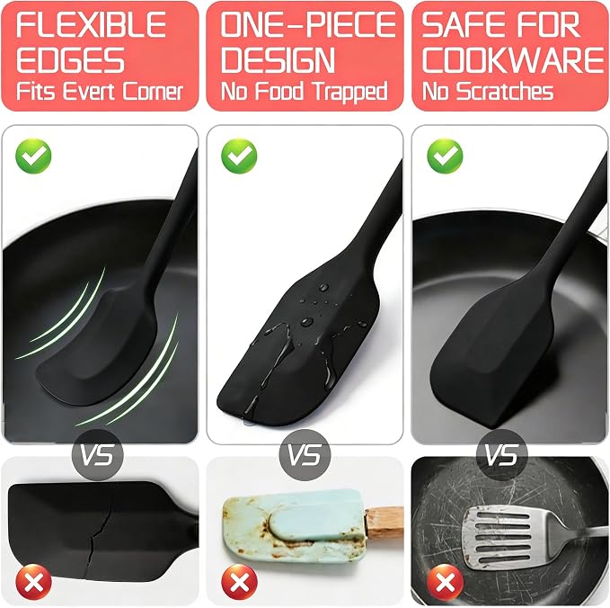 5 Pieces Silicone Spatula Set BPA Free Non Stick Rubber Spatula Heat Resistant Set Ideal for Baking Cooking Mixing Dishwasher Safe Kitchen Tools Black
