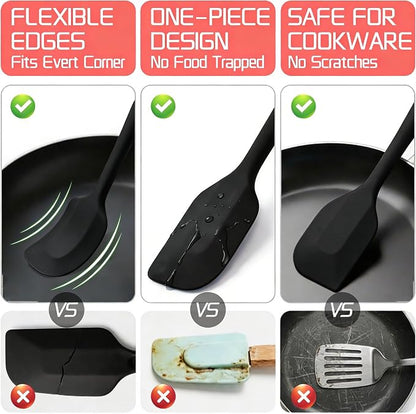 5 Pieces Silicone Spatula Set BPA Free Non Stick Rubber Spatula Heat Resistant Set Ideal for Baking Cooking Mixing Dishwasher Safe Kitchen Tools Black