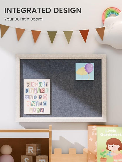 Fluxynara Felt Cork Board Alternative, Felt Bulletin Board 16" x 12" Oatmeal Frame with 8 Adhesive Tabs, Pin Board for Home Office, Classroom, Entryway, Kitchen Wall Decor—Navy Blue