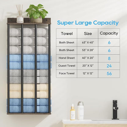 Towel Racks for Bathroom Wall Mounted, Updated 4 Bar Wall Towel Holder | Large Bathroom Towel Storage Rack for Rolled Towels, Modern Metal Towel Organizer Shelf with Wooden Storage Shelf