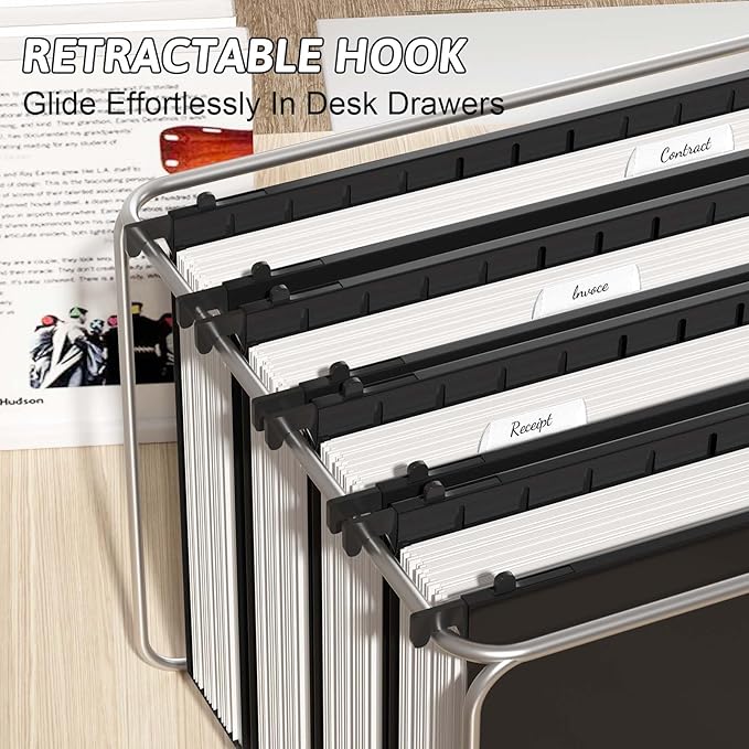 Nordun Extra Capacity Plastic Hanging File Folder Letter Size,12 Pack Reinforced Hang Folders with Heavy Duty 2 Inch Expansion,Durable Hanging Organizer Designed for Bulky Files(Black)