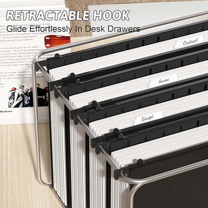 Nordun Extra Capacity Plastic Hanging File Folder Letter Size,12 Pack Reinforced Hang Folders with Heavy Duty 2 Inch Expansion,Durable Hanging Organizer Designed for Bulky Files(Black)
