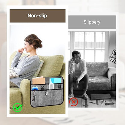 Armchair Caddy & Remote Control Holder for Couch & Recliner | Non-Slip Armrest Organizer with 6 Pockets for TV Remote, Phone, Tablet, Magazine & More, 19 x 35 Inches, Gray