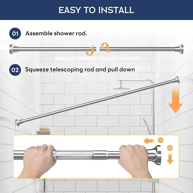 STARLATTA Adjustable Shower Curtain Rod 31-80 Inch, Never Rust Stainless Steel Silver Tension Rod, 1" Heavy Duty No-Drill for Bathroom, Kitchen & Closet