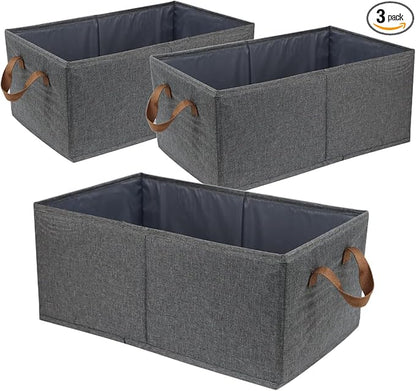 Fordonral Pack of 3 Large Capacity Storage Bins Closet Organizer System, Sturdy Foldable Storage Boxes for Organizing Clothing, Sheets, Toys, Books - Shelf Organizer Shelves Basket Storage Bin