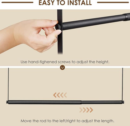 Closet Rod Extenders - Black Adjustable Closet Hanging Rod, Width & Height Expandable Clothes Rod, Space-Saving Closet Organizer for Hanging Clothes, Easy Installation, 1 Pack