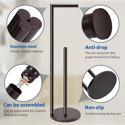 Toilet Paper Holder Stand, Bathroom Toilet Paper Roll Holder Stand with Reserve, Standing Toilet Paper Holder with Storage,Toilet Paper Roll Holder for 4 Rolls, Bronze