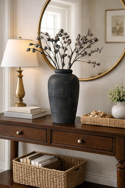 Vaseking Large Ceramic Rustic Vase, 11 inch Minimalist Decorative Farmhouse Tall Vase for Home Decor, Living Room, Shelf Decor, Enterway, Wedding, Table Decoration, Bronze