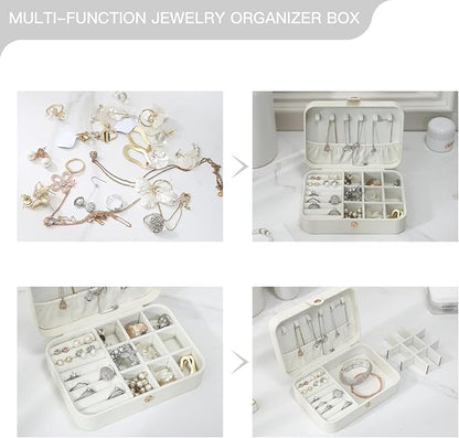 CASEGRACE Travel Jewelry Box Small Jewelry Organizer Case Display Storage for Earrings Necklace Rings Bracelets Portable Jewelry Organizer for Women Girls, White