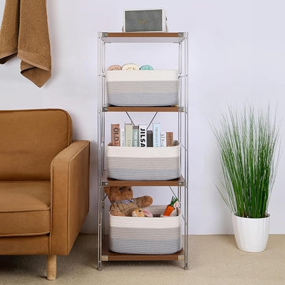 MiniArk Large Storage Baskets for Shelves, Closet Organizers Bins for Clothes Blanket Towels, Baby Nursery, Toy Baskets Box, Woven Rope Baskets, 17 x 13 x 7.5”, 2 Packs Gradient Grey