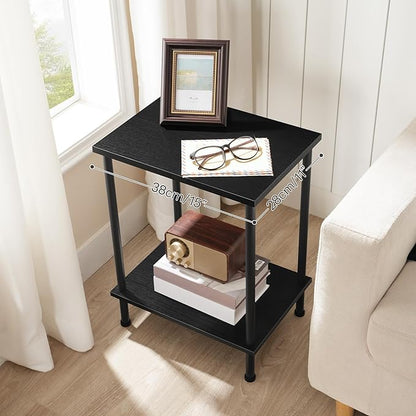HOOBRO End Table Set of 2, Small Side Table, Nightstand with 2-Layer Storage Shelves, Sofa Table for Small Spaces, Living Room, Bedroom, Stable Frame, Easy Assembly, Black BB09BZP201